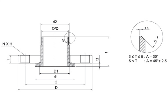 Composite Welding Neck Flange (DIN 10 Bar) reference drawing