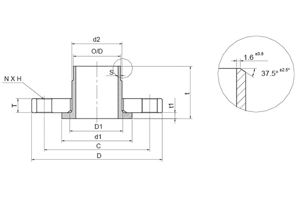 Composite Welding Neck Flange reference drawing